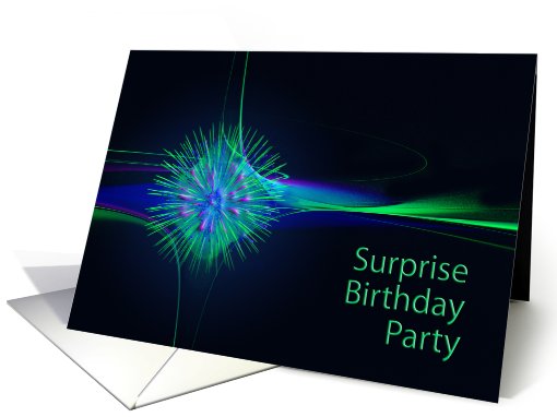 Surprise Birthday party invitation, blue & green abstract card
