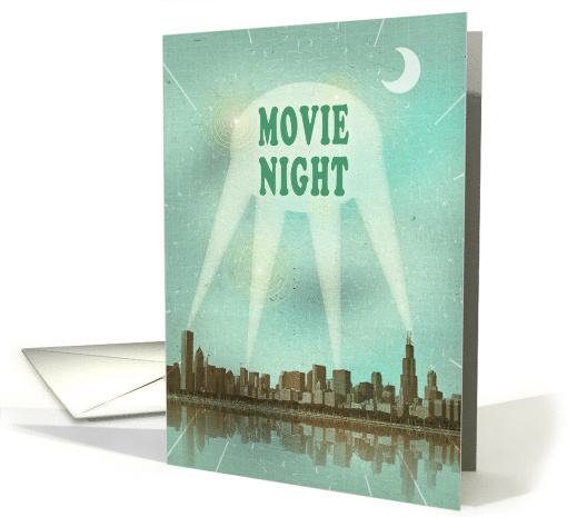 Movie Night Party Retro City Poster with Spotlights card (631200)