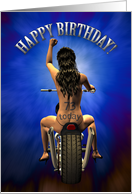73rd Birthday Sexy Girl on Motorbike Age Tattoo on her Back card