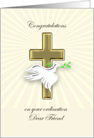 Friend, Ordination Congratulations, Dove and Cross card