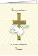 Cousin, Ordination Congratulations, Dove and Cross card