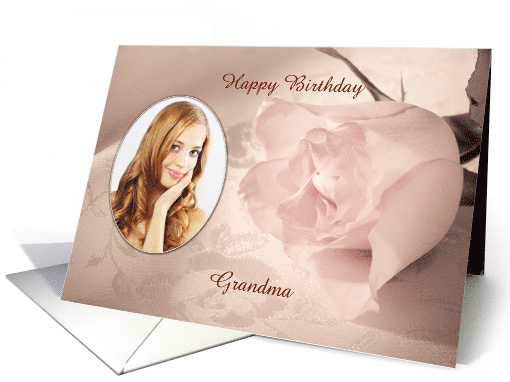 Add a Photo Rose on Lace Birthday card (852028)
