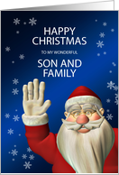 Son and Family, Waving Santa Christmas card
