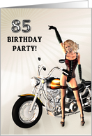 85th Birthday Party Sexy Girl and a Bike card
