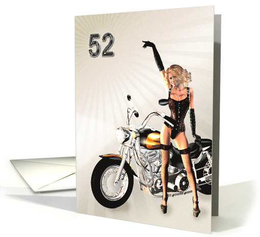 52nd Birthday with a Sexy girl and a Motorbike card (881001)