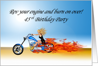 45th Birthday party with a Blonde Riding a Burning Motorbike card