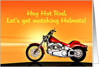 Matching Helmets, Motorbike and Sunset card