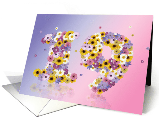 19th Birthday Flower Numbers card (915995)