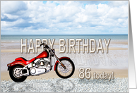 86th Birthday, Motorbike on Beach card
