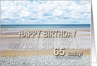 65th Birthday, Beach with 3D sand letters card