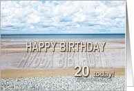 20th Birthday, Beach with 3D sand letters card