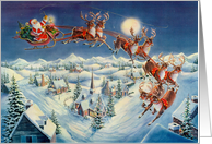 Santa And Flying Reindeer card