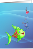 Heart Fish Bubbles & Hook Valentine card