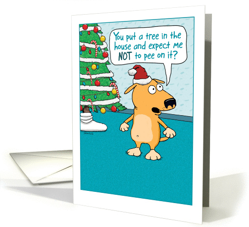 Funny Dog Peeing on Christmas Tree card (1291230)