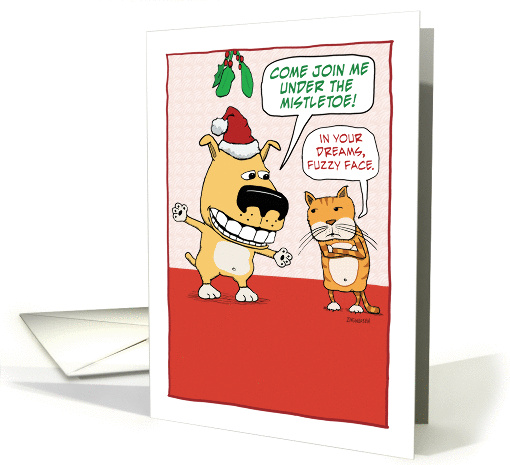 Funny Dog and Cat Mistletoe Christmas card (1386708)