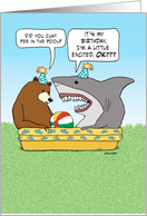 Funny Bear and Excited Shark Birthday card