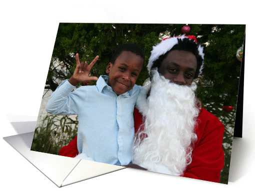 African American Santa and Little Boy Sign Language I Love You card