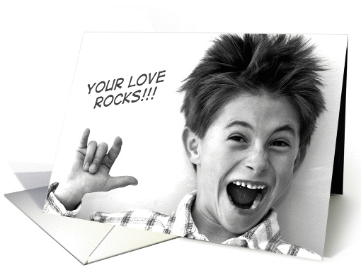 Sign Language Your Love Rocks!, Young Boy in Black and White card