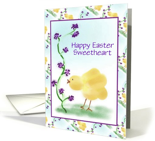 Happy Easter/For Sweetheart/Chick and Flowers/Custom card (1046055)