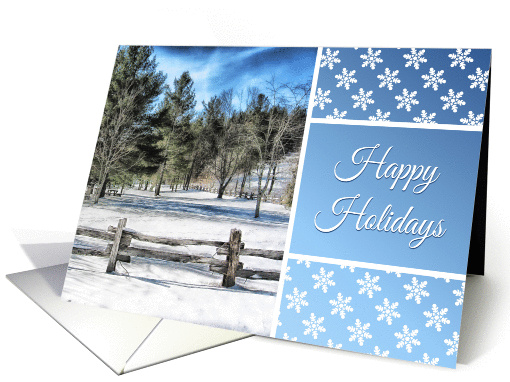 Happy Holidays Card With Evergreen Trees and Snowflake Design card