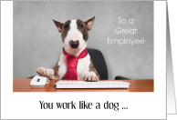 Employee Appreciation Working Hard As A Dog At Desk Red Tie And Jacket card