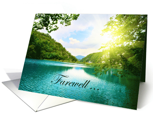 Beautiful Lake Landscape With Sun Shining Through Trees Farewell card