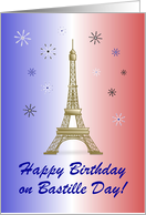 Happy Birthday on Bastille Day/Eiffel Tower/Blue White Red/Custom card
