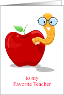 Favorite Teacher Appreciation Day Worm Wearing Glasses in Apple card