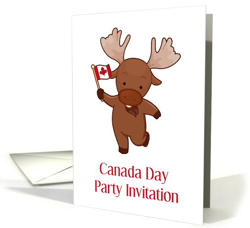 Canada Day Party Invitation with Canadian Moose And Flag card