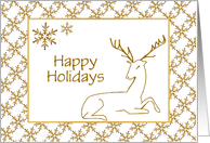 Christmas Card with Gold Reindeer and snowflakes/Custom Card