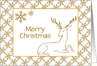 Christmas Card with Gold Reindeer and snowflakes/Custom Card