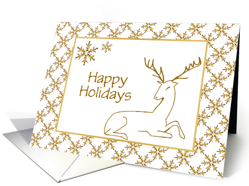 Happy Holidays Card with Gold Reindeer and snowflakes/Custom card