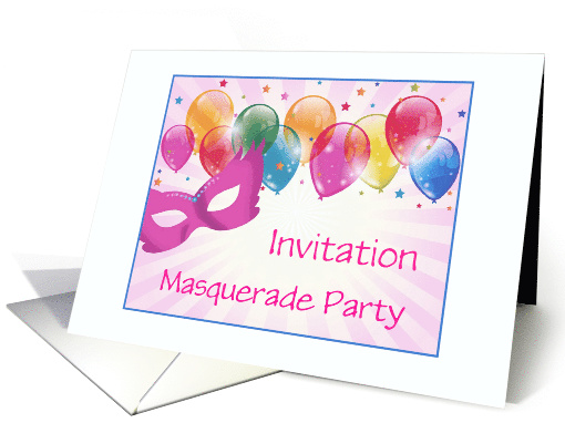 Masquerade Party Invitation-Pink Mask-Pretty Balloons-Custom card