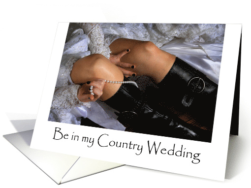 Country Style Wedding Invitation Bride In Dress Pearls And Boots card