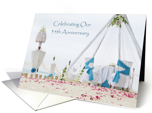 35th Anniversary For Spouse With Blue Bows On Wedding Seating card