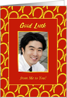 Good Luck Photo Card With Red And Gold Horseshoes card