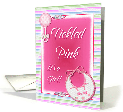 Baby Birth Announcement Tickled Pink Its A Girl With Feathers card