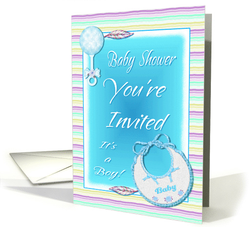 Shower Invitation Baby Boy Bib And Rattle card (1488030)