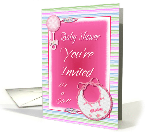 Shower Invitation Baby Girl Bib And Rattle card (1488034)