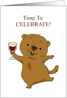 Groundhog day Birthday With Groundhog And Wine card
