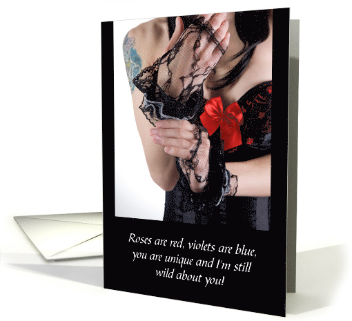 Wild About You Lady With Tats In Lingerie With Lace Gloves card