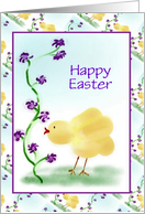 Easter Card With Yellow Chick and Purple Flowers/Custom card