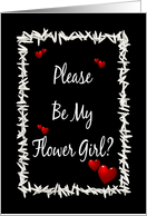 Be My Flower Girl-Niece-Red Hearts and Rice on Black Background. card