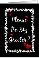 Be My Greeter-Wedding-Red Hearts and Rice on Black Background card