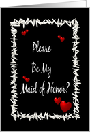 Be My Maid Of Honor-Rice and Hearts on Black Background card