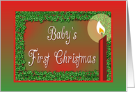 Christmas-Candle-Holly-Red-Green-Babys First Christmas card