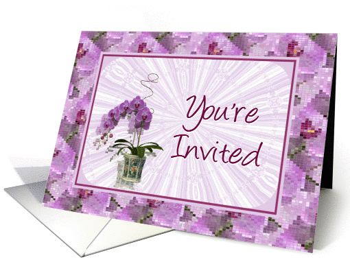 Purple Flowers Invitation-Mosaic Border-You're Invited card (767180)