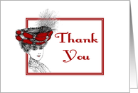 Thank You-Victorian Lady In Red Hat-Old Fashion card