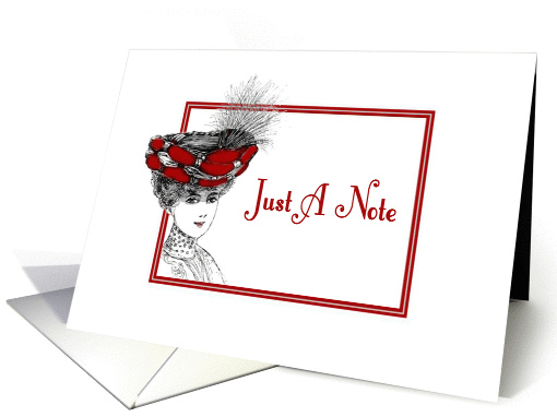 Just A Note-Victorian Lady In Red Hat-Old Fashion card (780107)