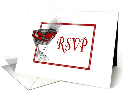 RSVP-Victorian Lady In Red Hat-Old Fashion card (780117)